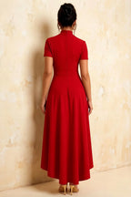 Gloria Red Modest Dresses Midi | Chic High-Low Evening Gown