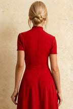 Gloria Red Modest Dresses Midi | Chic High-Low Evening Gown