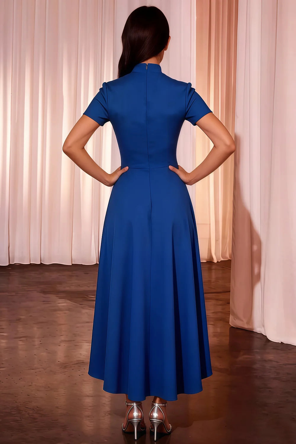 Gloria Royal Blue Modest Formal Midi Dresses
