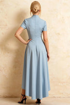 Gloria Sky Blue Modest Midi Length Dresses | Elegant High-Low Hem