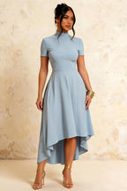 Gloria Sky Blue Modest Midi Length Dresses | Elegant High-Low Hem