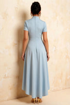 Gloria Sky Blue Modest Midi Length Dresses | Elegant High-Low Hem