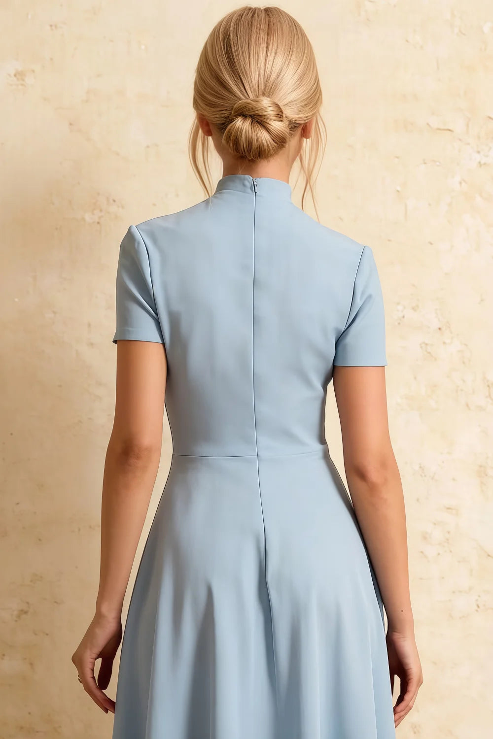 Gloria Sky Blue Modest Midi Length Dresses | Elegant High-Low Hem