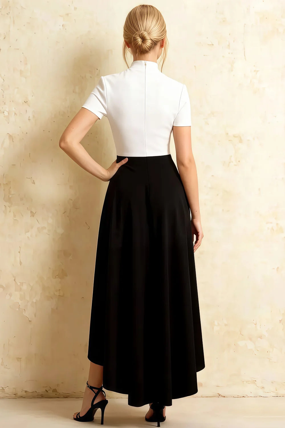 Gloria White and Black Modest Midi Summer Dresses | Chic High-Low