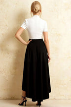 Gloria White and Black Modest Midi Summer Dresses | Chic High-Low