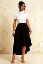 Gloria White and Black Modest Midi Summer Dresses | Chic High-Low