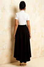 Gloria White and Black Modest Midi Summer Dresses | Chic High-Low