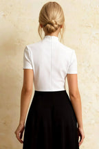 Gloria White and Black Modest Midi Summer Dresses | Chic High-Low