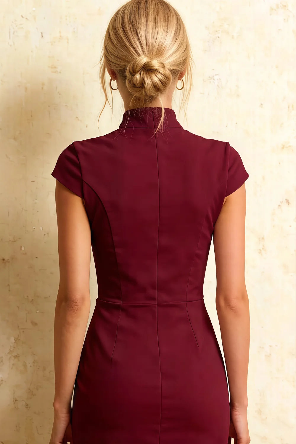 Grace Burgundy Midi Short Sleeve Dress | Elegant Bodycon