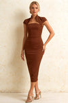 Grace Chocolate Cut-Out Neck Midi Dress with Short Sleeves