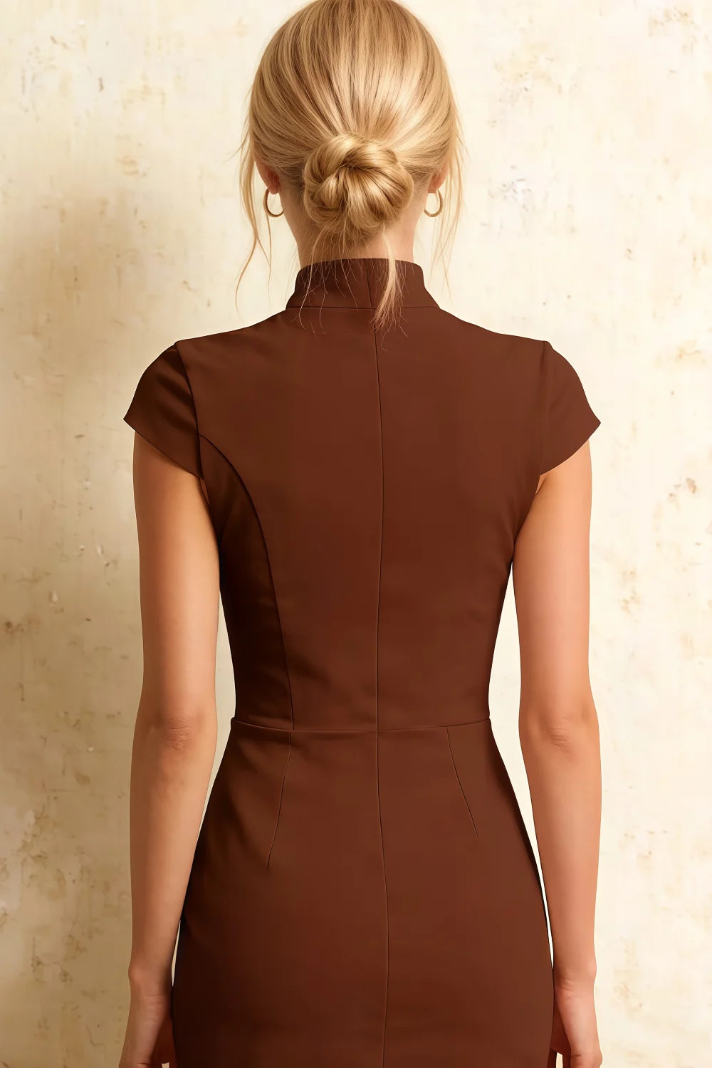 Grace Chocolate Cut-Out Neck Midi Dress with Short Sleeves