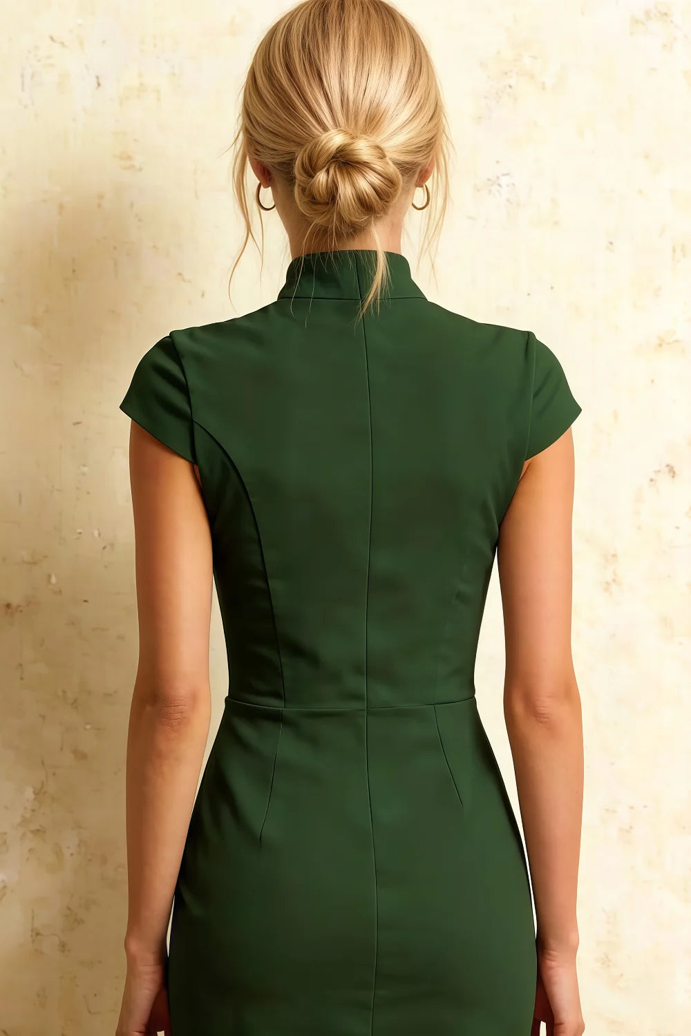 Grace Dark Green Midi Dress Short Sleeve | Elegant Cut-Out Neck