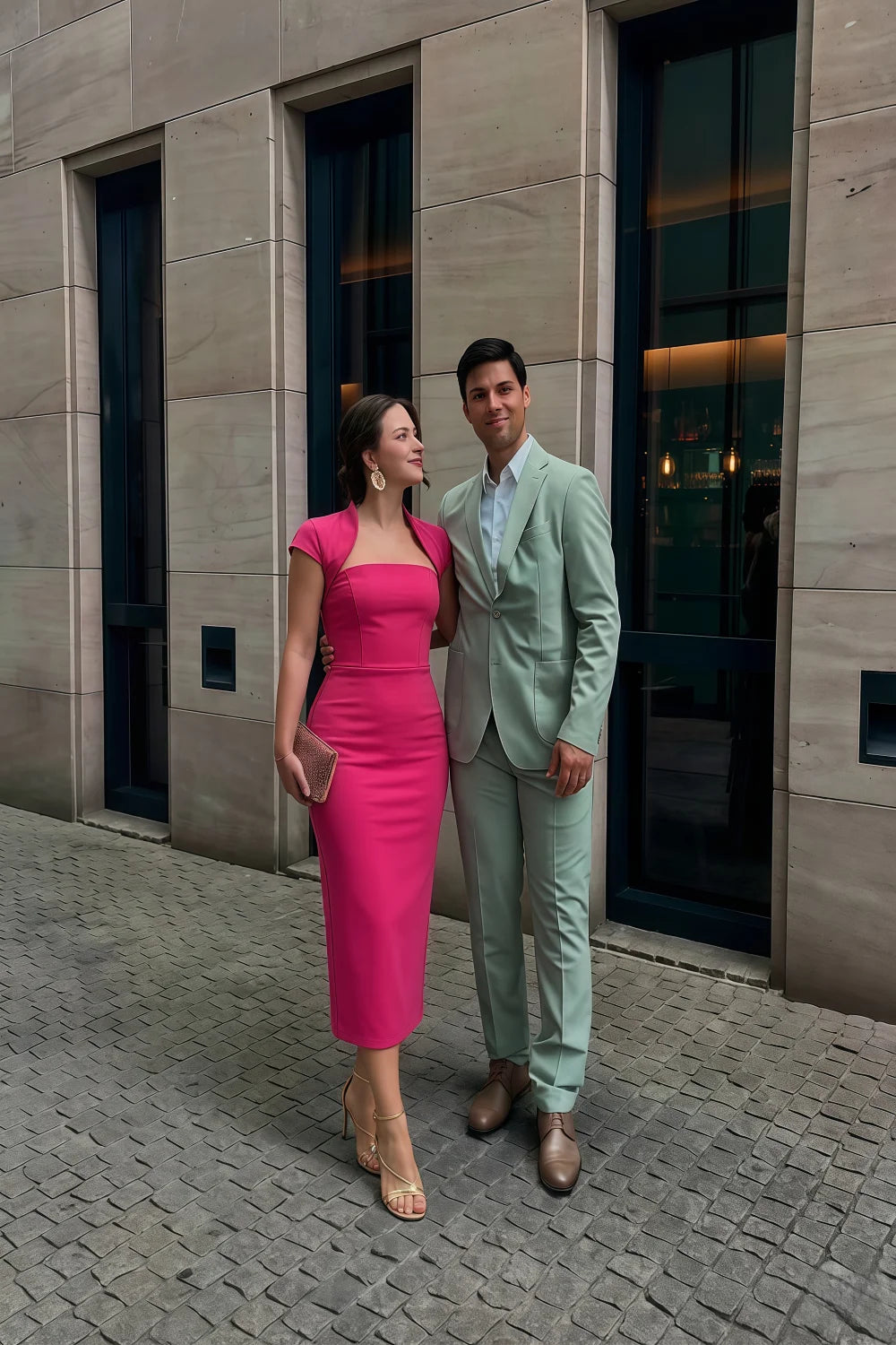 Grace Fuchsia Short Sleeve Midi Dress | Elegant Cutout Bodycon