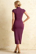 Grace Grape Midi Short Sleeve Wedding Guest Dress