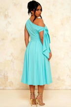 Gracie Aqua One Shoulder Midi Dress with Knot Detail