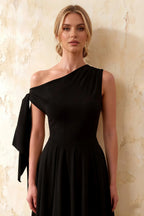 Gracie Black One Shoulder Midi Dress | Modern Sculptural Elegance
