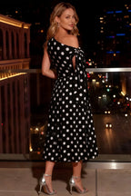 Gracie Black Polka Dot One Shoulder Midi Dress