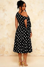 Gracie Black Polka Dot One Shoulder Midi Dress