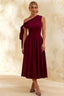 Gracie Burgundy One Shoulder Midi Dress Wedding Guest