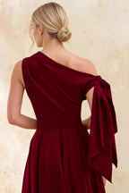 Gracie Burgundy One Shoulder Midi Dress Wedding Guest