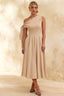 Gracie Champagne One Shoulder Midi Cocktail Dress