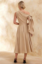 Gracie Champagne One Shoulder Midi Cocktail Dress