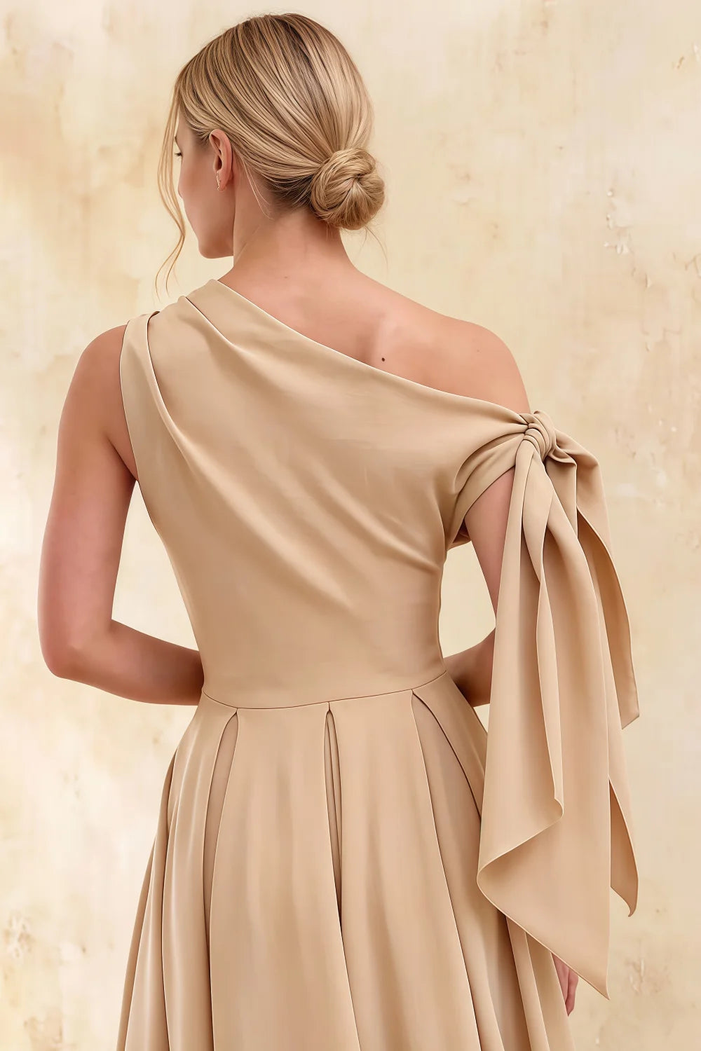Gracie Champagne One Shoulder Midi Cocktail Dress