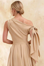 Gracie Champagne One Shoulder Midi Cocktail Dress