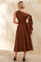 Gracie Coffee One Shoulder Midi Dresses