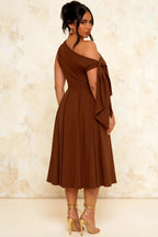 Gracie Coffee One Shoulder Midi Dresses