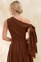 Gracie Coffee One Shoulder Midi Dresses