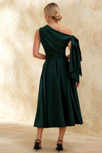 Gracie Emerald Green Slinky Ruched One Shoulder Longline Midi Dress