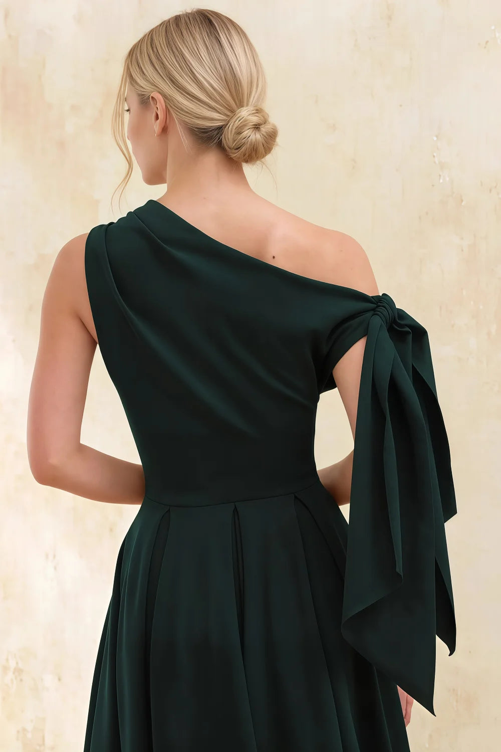 Gracie Emerald Green Slinky Ruched One Shoulder Longline Midi Dress