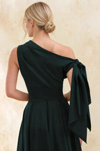 Gracie Emerald Green Slinky Ruched One Shoulder Longline Midi Dress