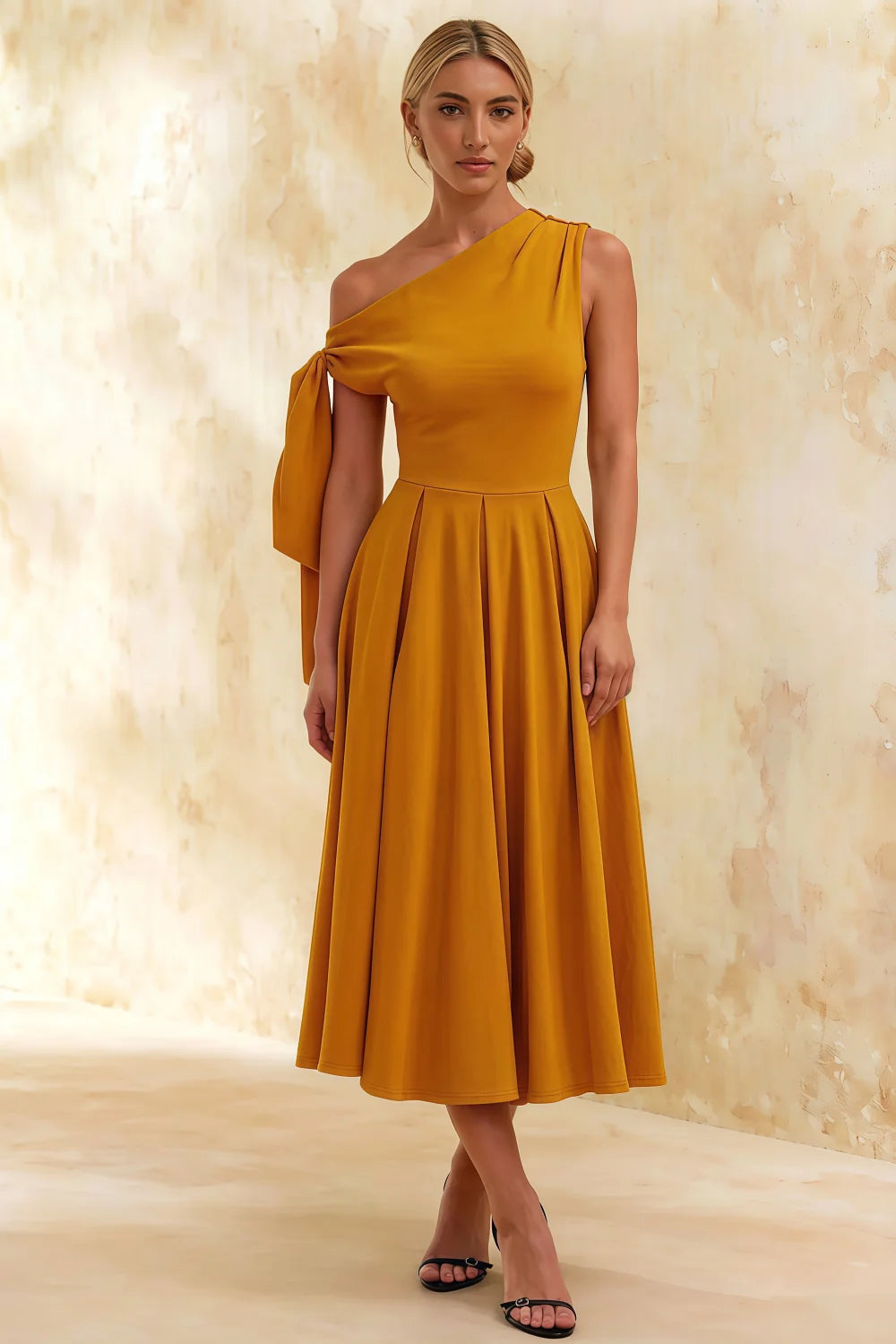 Gracie Gold One Shoulder Pleated Midi Dress Main image