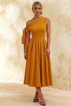 Gracie Gold One Shoulder Pleated Midi Dress