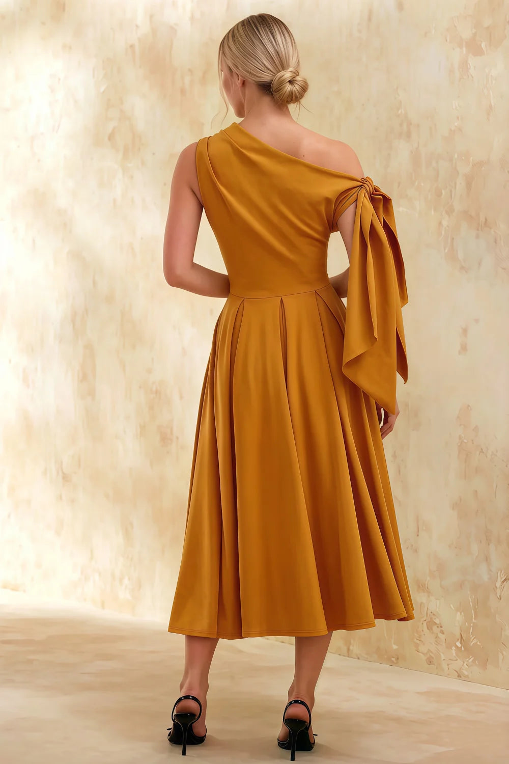 Gracie Gold One Shoulder Pleated Midi Dress