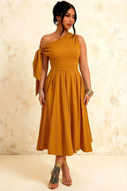 Gracie Gold One Shoulder Pleated Midi Dress