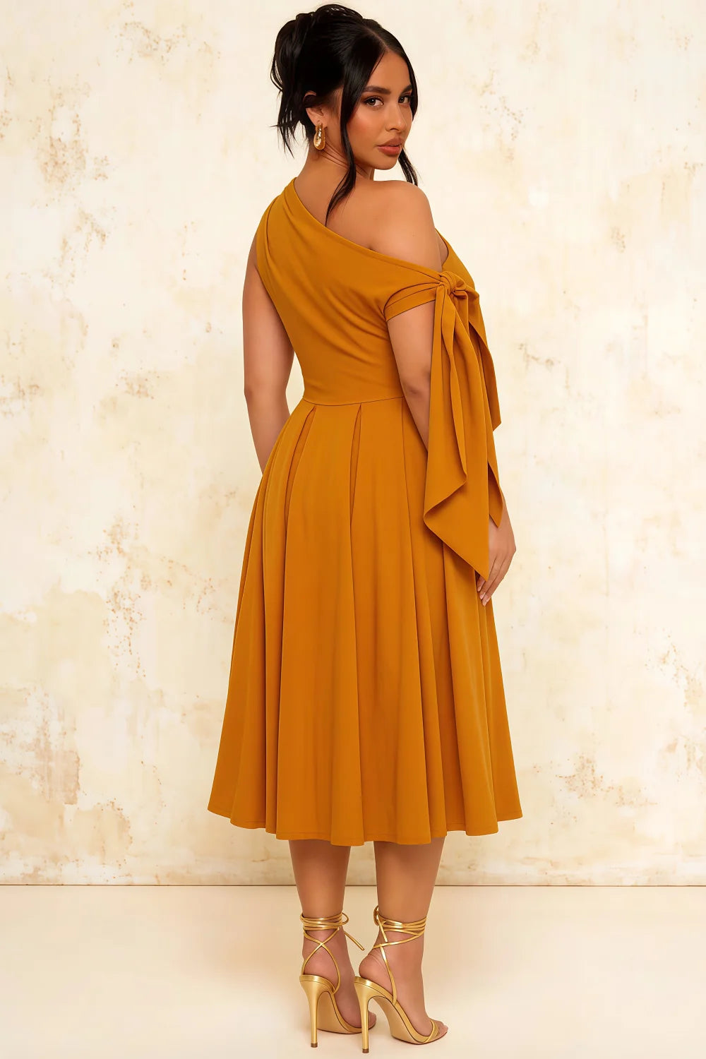 Gracie Gold One Shoulder Pleated Midi Dress