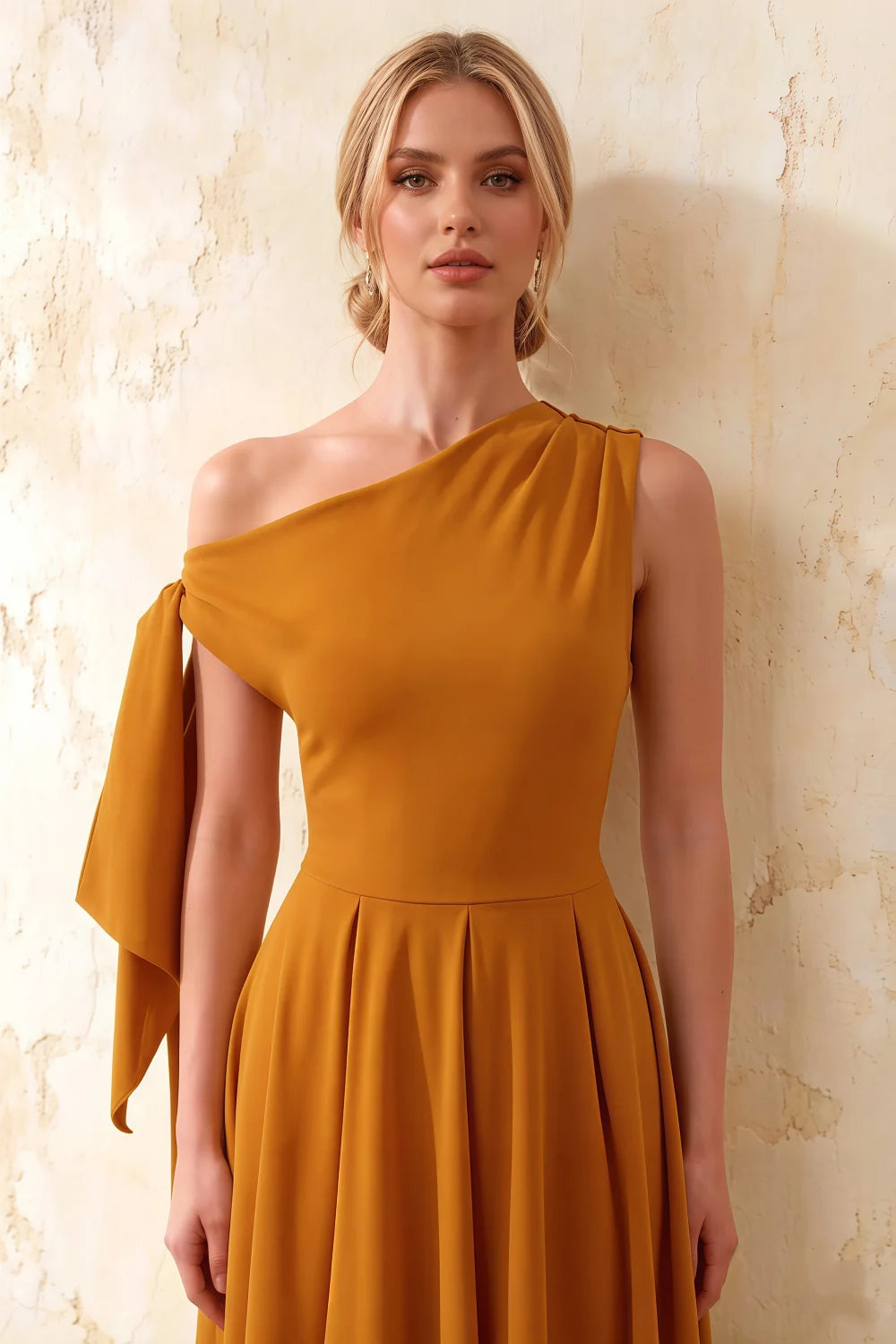 Gracie Gold One Shoulder Pleated Midi Dress