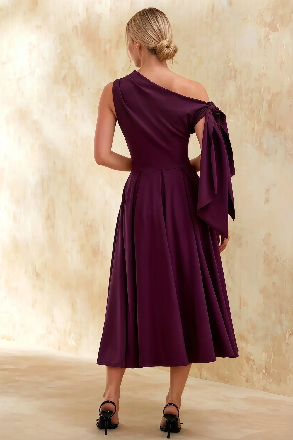 Gracie Grape Asos One Shoulder Midi Dress | Elegant Knot Detail