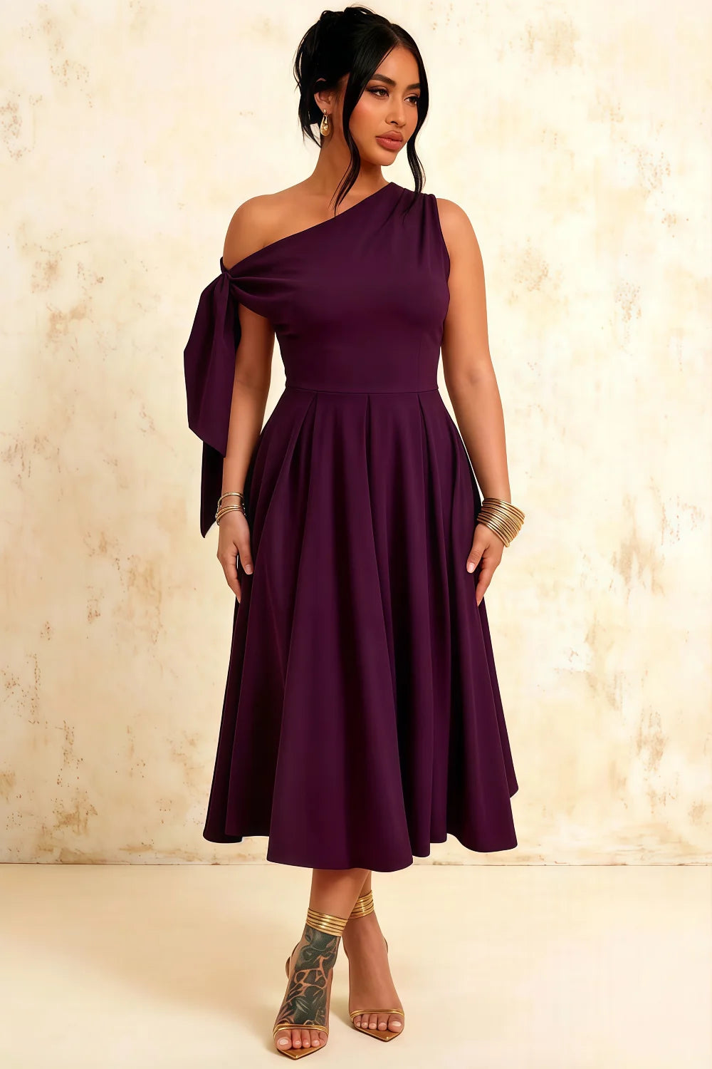 Gracie Grape Asos One Shoulder Midi Dress | Elegant Knot Detail