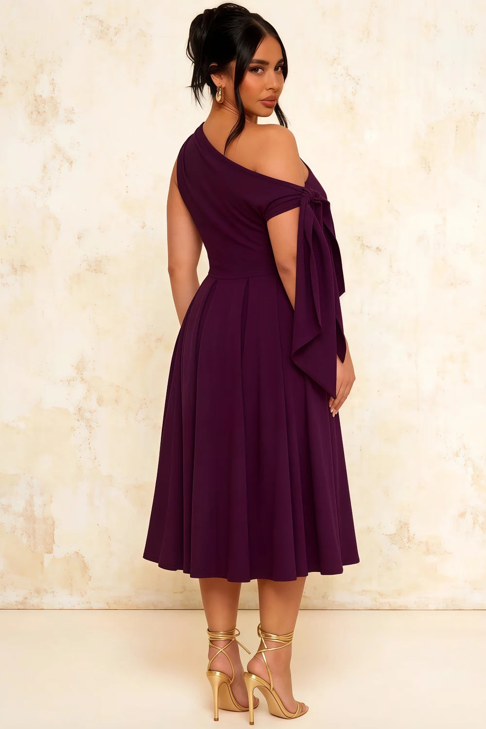 Gracie Grape Asos One Shoulder Midi Dress | Elegant Knot Detail