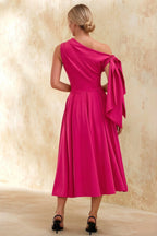 Gracie Hot Pink One Shoulder Midi Dress Formal