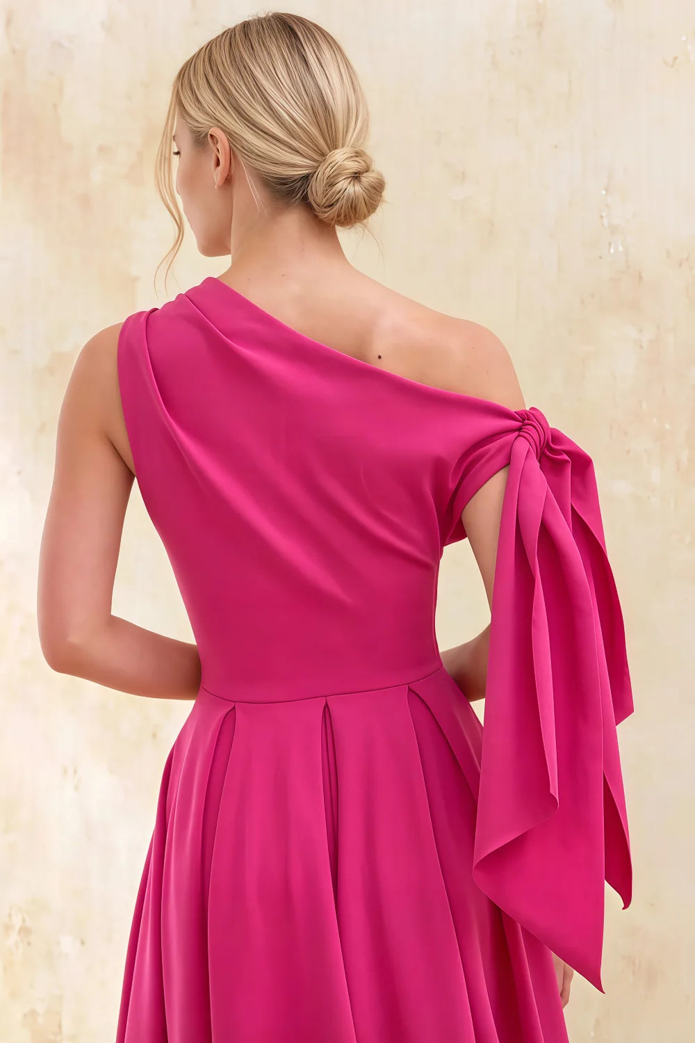 Gracie Hot Pink One Shoulder Midi Dress Formal