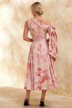 Gracie Light Pink Floral One Shoulder Midi Dress
