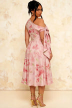 Gracie Light Pink Floral One Shoulder Midi Dress
