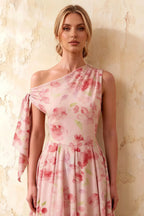 Gracie Light Pink Floral One Shoulder Midi Dress
