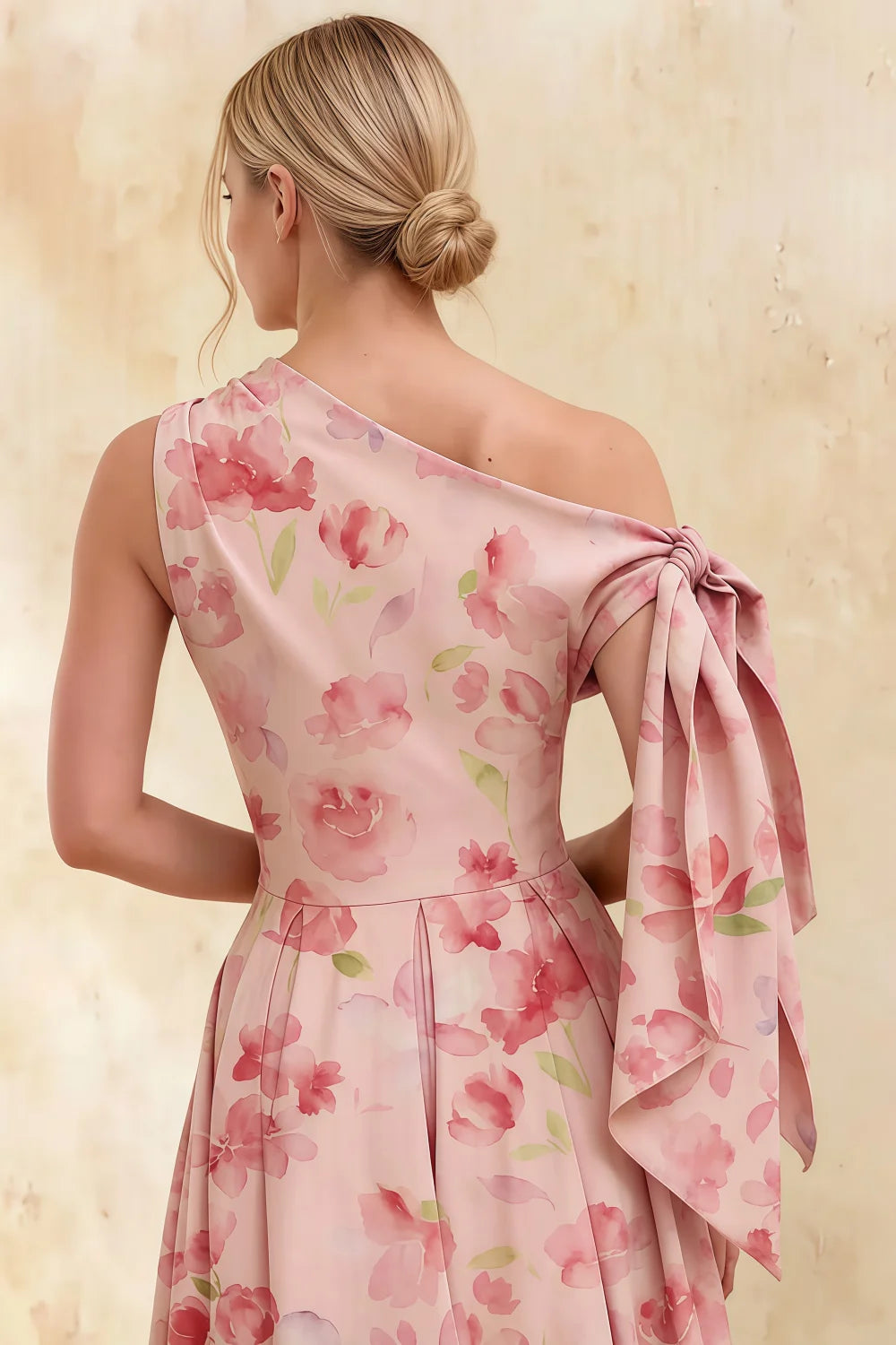 Gracie Light Pink Floral One Shoulder Midi Dress
