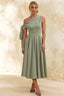 Gracie Mint Draped One Shoulder Midi Dress